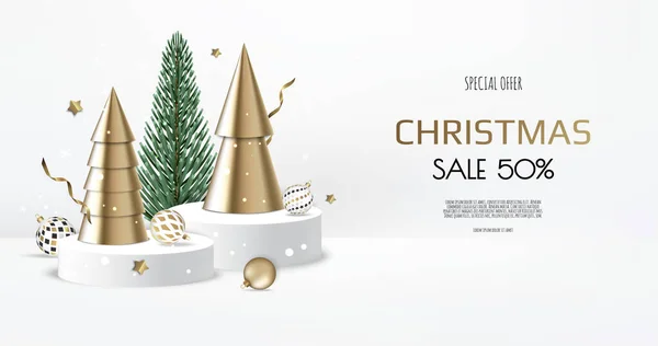 Vrolijk kerstfeest banner sjabloon. Wenskaart, banner, poster, header voor website — Stockvector