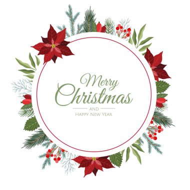 Kış ormanı dallarıyla vektör bileşimi. Noel kartları, parti davetiyeleri, tatil satışları için harika. Poster, web sayfası, ambalaj için kullanılabilir.