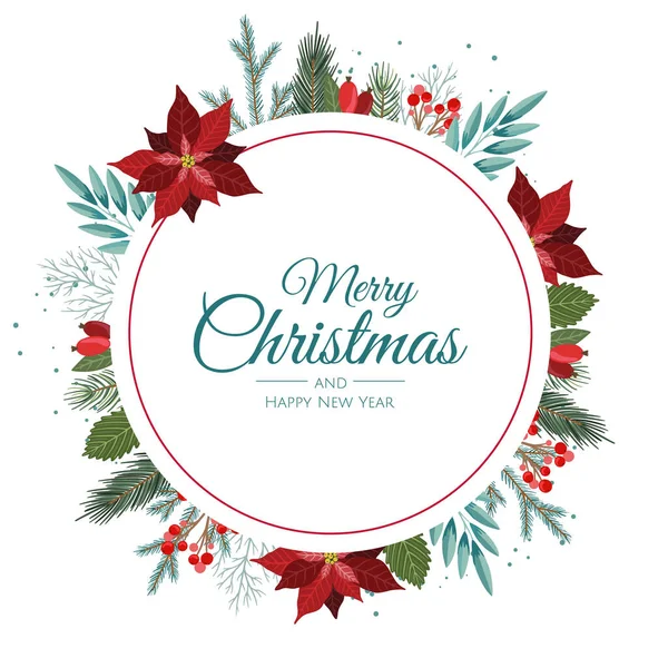 Couronne de Noël avec branches de pin décorées de baies rouges, étoiles en bois et cannes à bonbons. — Image vectorielle