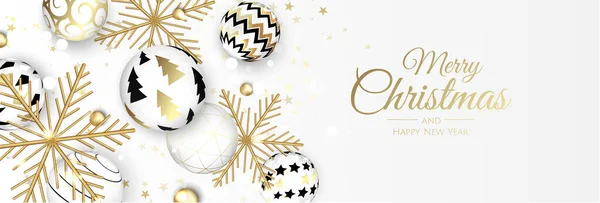 Merry Christmas and Happy New Year. Xmas Festive background with realistic 3d objects, blue and gold balls. — Stock Vector