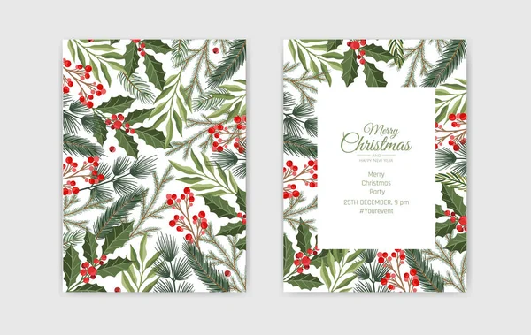 Vector Christmas Cards Set. Holiday Party Card Templates Design — Stock Vector