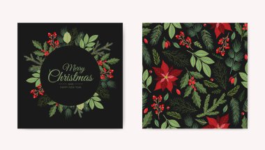 Noel tebrik kartı ve yeni yıl ağacı. El çizimi tasarım vektör çizimi.