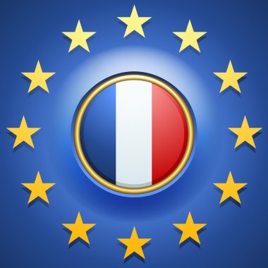 Fransa bayrağı düğmesi ile AB yıldız. Vektör çizim