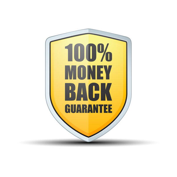100% Money Back Guarantee shield, Vector illustration