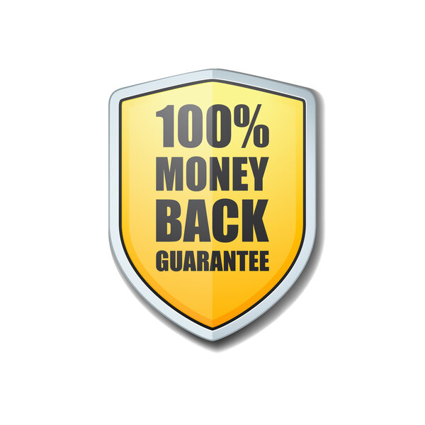 100% Money Back Guarantee shield, Vector illustration