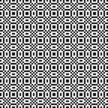 Çizgiler ve karelerle siyah ve beyaz geometrik desenli. vektör illüstrasyonu