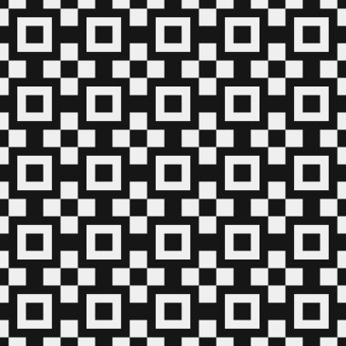 Siyah ve beyaz geometrik şekillerin kusursuz deseni. Üretken hesaplama sanatı vektör çizimi