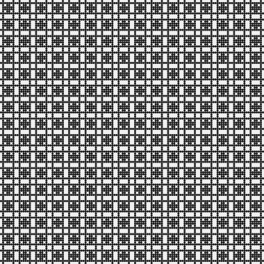 Siyah ve beyaz geometrik şekillerin kusursuz deseni. Üretken hesaplama sanatı vektör çizimi