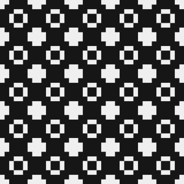 Siyah ve beyaz geometrik şekillerin kusursuz deseni. Üretken hesaplama sanatı vektör çizimi