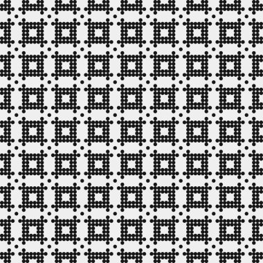 Siyah ve beyaz geometrik şekillerin kusursuz deseni. Üretken hesaplama sanatı vektör çizimi