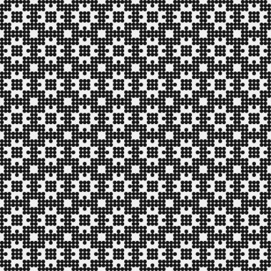 Siyah ve beyaz geometrik şekillerin kusursuz deseni. Üretken hesaplama sanatı vektör çizimi