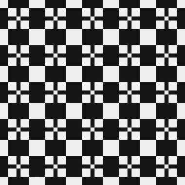 Siyah ve beyaz şekillerin geometrik dikişsiz deseni, vektör illüstrasyonu