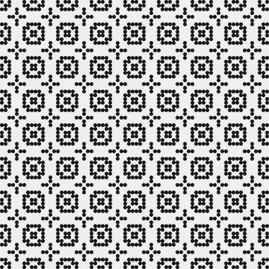 Siyah ve beyaz geometrik şekillerin kusursuz deseni. Üretken hesaplama sanatı vektör çizimi