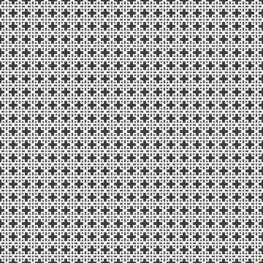 Siyah ve beyaz geometrik şekillerin kusursuz deseni. Üretken hesaplama sanatı vektör çizimi