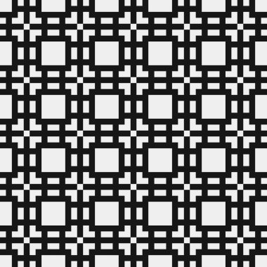 Siyah ve beyaz şekillerin geometrik dikişsiz deseni, vektör illüstrasyonu