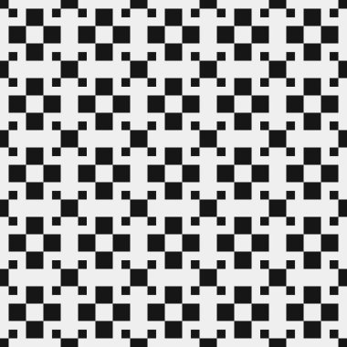 Siyah ve beyaz geometrik şekillerin kusursuz deseni. Üretken hesaplama sanatı vektör çizimi