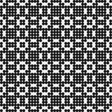 Siyah ve beyaz geometrik şekillerin kusursuz deseni. Üretken hesaplama sanatı vektör çizimi