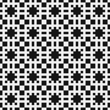 Siyah ve beyaz şekillerin geometrik dikişsiz deseni, vektör illüstrasyonu