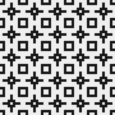 Siyah ve beyaz şekillerin geometrik dikişsiz deseni, vektör illüstrasyonu