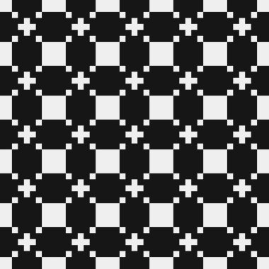 Siyah ve beyaz şekillerin geometrik dikişsiz deseni, vektör illüstrasyonu
