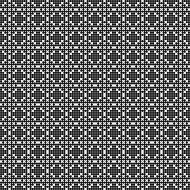 Siyah ve beyaz geometrik şekillerin kusursuz deseni. Üretken hesaplama sanatı vektör çizimi
