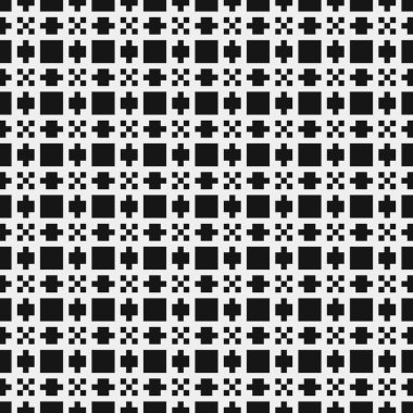 Siyah ve beyaz şekillerin geometrik dikişsiz deseni, vektör illüstrasyonu