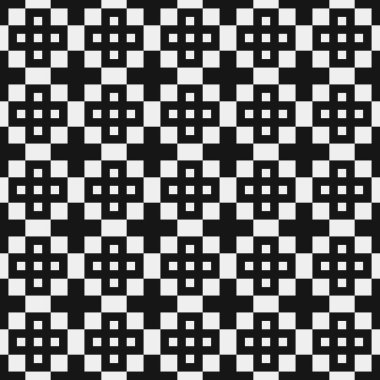 Siyah ve beyaz şekillerin geometrik dikişsiz deseni, vektör illüstrasyonu