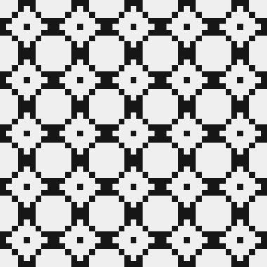 Siyah ve beyaz şekillerin geometrik dikişsiz deseni, vektör illüstrasyonu