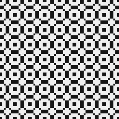 Siyah ve beyaz geometrik şekillerin kusursuz deseni. Üretken hesaplama sanatı vektör çizimi