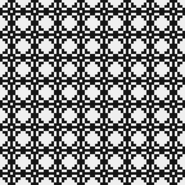 Siyah ve beyaz şekillerin geometrik dikişsiz deseni, vektör illüstrasyonu