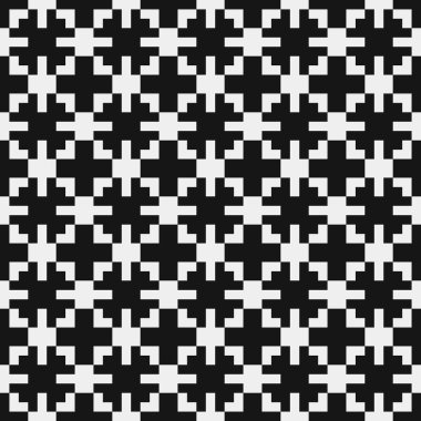 Siyah ve beyaz şekillerin geometrik dikişsiz deseni, vektör illüstrasyonu