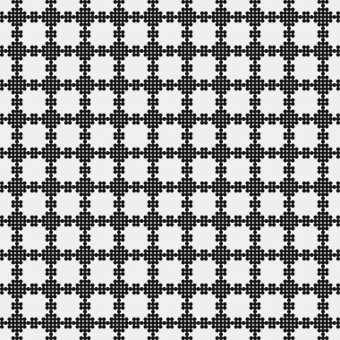 Siyah ve beyaz geometrik şekillerin kusursuz deseni. Üretken hesaplama sanatı vektör çizimi