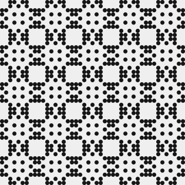 Siyah ve beyaz geometrik şekillerin kusursuz deseni. Üretken hesaplama sanatı vektör çizimi