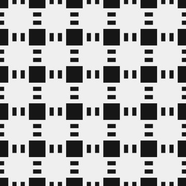 Siyah ve beyaz geometrik şekillerin kusursuz deseni. Üretken hesaplama sanatı vektör çizimi