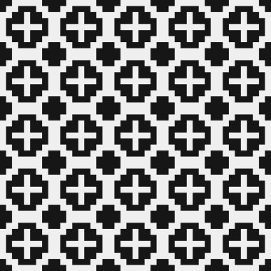 Siyah ve beyaz şekillerin geometrik dikişsiz deseni, vektör illüstrasyonu