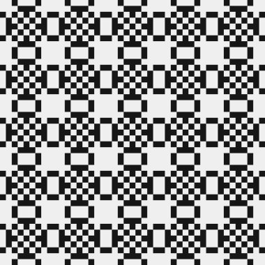 Siyah ve beyaz şekillerin geometrik dikişsiz deseni, vektör illüstrasyonu