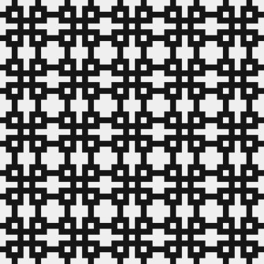 Siyah ve beyaz şekillerin geometrik dikişsiz deseni, vektör illüstrasyonu