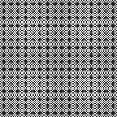 Siyah ve beyaz geometrik şekillerin kusursuz deseni. Üretken hesaplama sanatı vektör çizimi