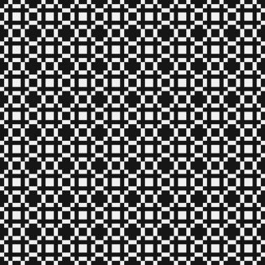 Siyah ve beyaz geometrik şekillerin kusursuz deseni. Üretken hesaplama sanatı vektör çizimi