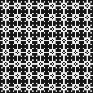 Siyah ve beyaz şekillerin geometrik dikişsiz deseni, vektör illüstrasyonu