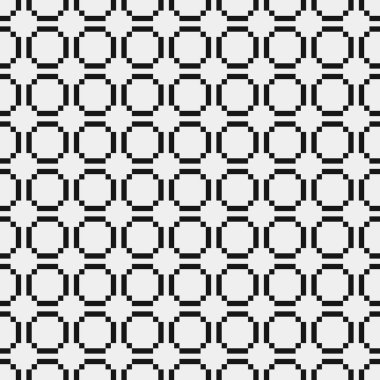 Siyah ve beyaz geometrik şekillerin kusursuz deseni. Üretken hesaplama sanatı vektör çizimi