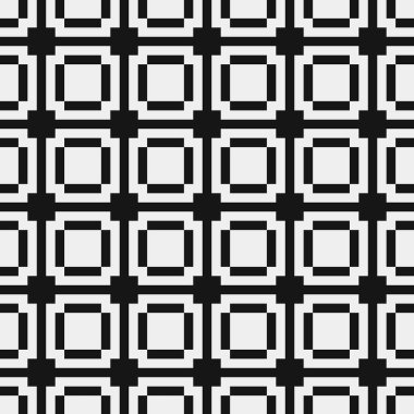 Siyah ve beyaz şekillerin geometrik dikişsiz deseni, vektör illüstrasyonu