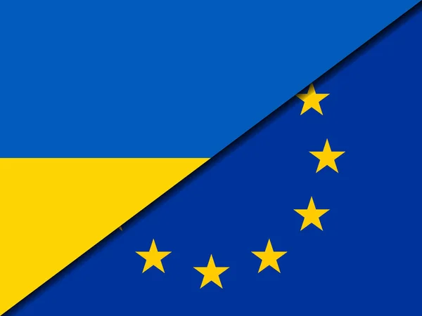 Європейський Союз Прапори України Перетинають Прославлення — стоковий вектор