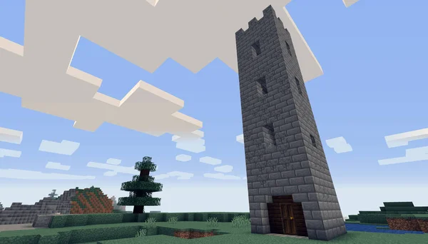 Minecraft Game 2021年1月4日Minecraft Game 3Dイラストのシンプルな石の城のサンプル 編集部 — ストック写真