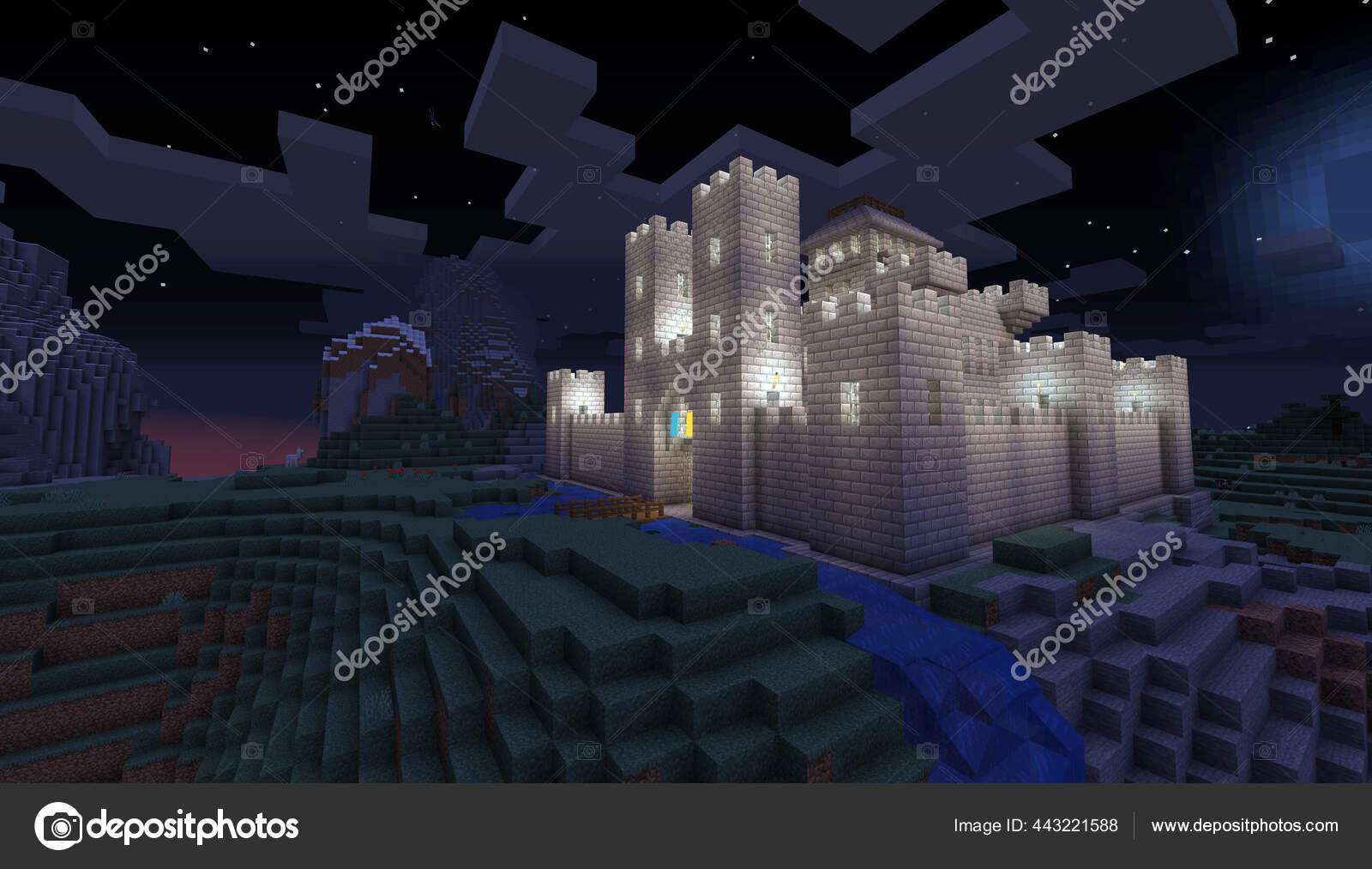 Minecraft Game Fevereiro 2021 Amostra Castelo Medieval Pedra Simples  Ilustração — Fotografia de Stock Editorial © Yuriy_Vlasenko #447533542