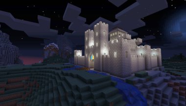 Minecraft Oyun Ocak 04 2021 Minecraft Oyun 3D illüstrasyondaki Basit Taş Kale Örnekleri. Yazı
