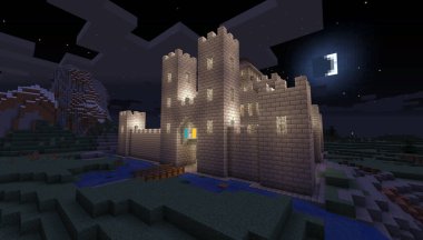 Minecraft Oyun Ocak 04 2021 Minecraft Oyun 3D illüstrasyondaki Basit Taş Kale Örnekleri. Yazı