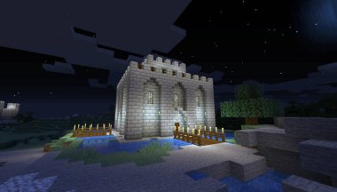 Minecraft Maçı 20 Ocak 2021 Minecraft 3D illüstrasyondaki Basit Taş Kale Örnekleri. Yazı