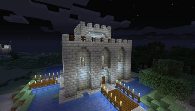 Minecraft Maçı 20 Ocak 2021 Minecraft 3D illüstrasyondaki Basit Taş Kale Örnekleri. Yazı