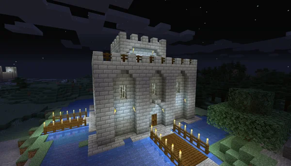 Minecraft Game Januari 2021 Voorbeeld Van Simply Stone Castle Minecraft — Stockfoto